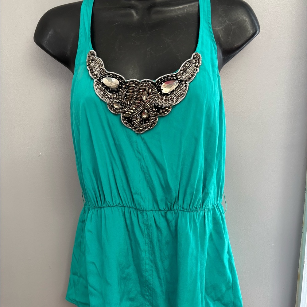Bebe green Embellished Sleeveless halter Peplum Tank Top size XS